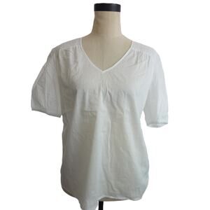 NWT J.Crew White Smocked Shoulder V Neck Cotton V Neck Top S